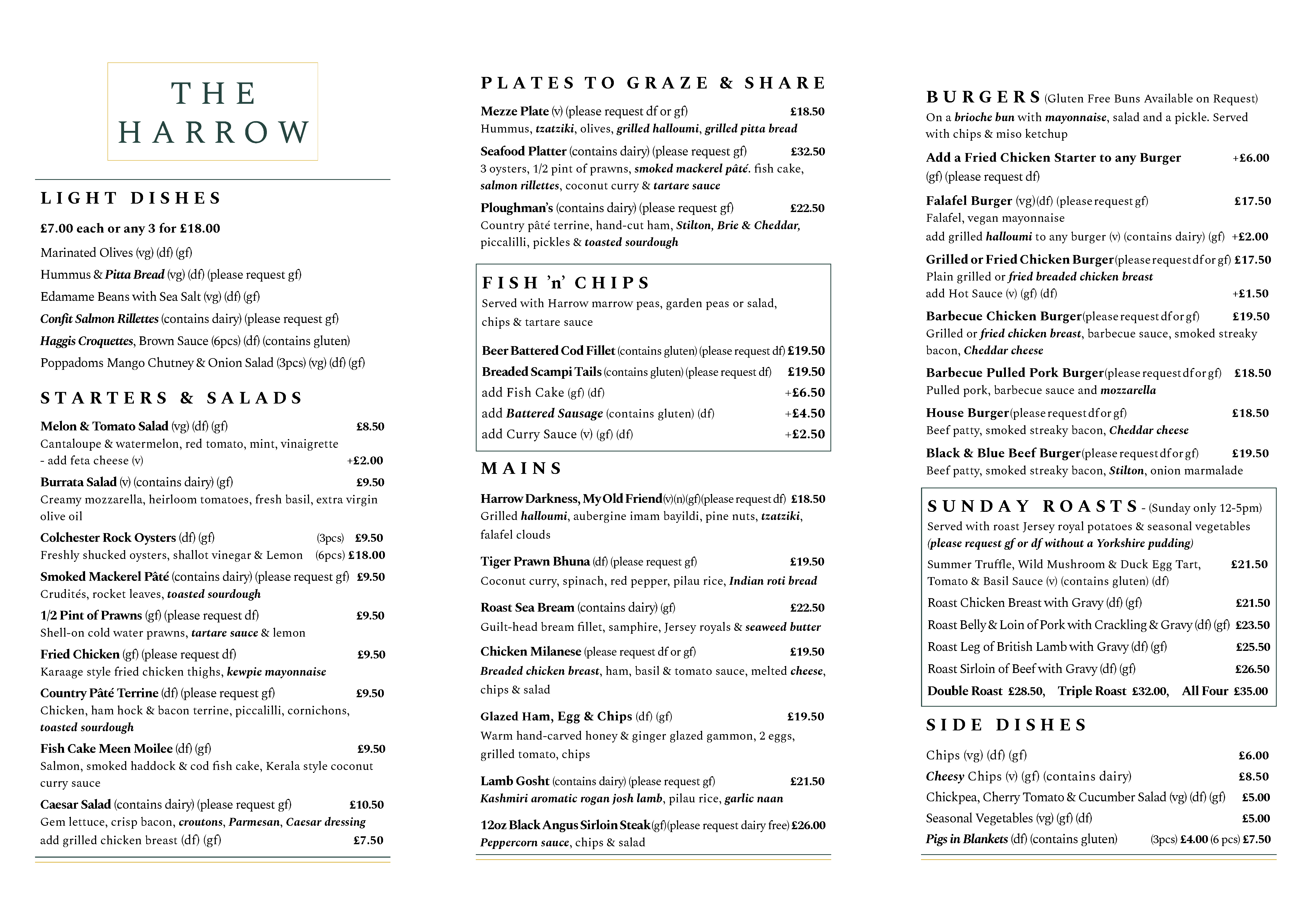 Gluten & Dairy Free Menu